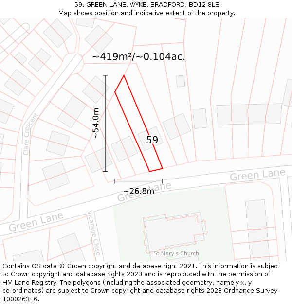 59, GREEN LANE, WYKE, BRADFORD, BD12 8LE: Plot and title map