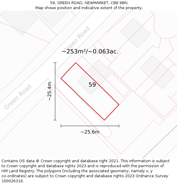 59, GREEN ROAD, NEWMARKET, CB8 9BN: Plot and title map