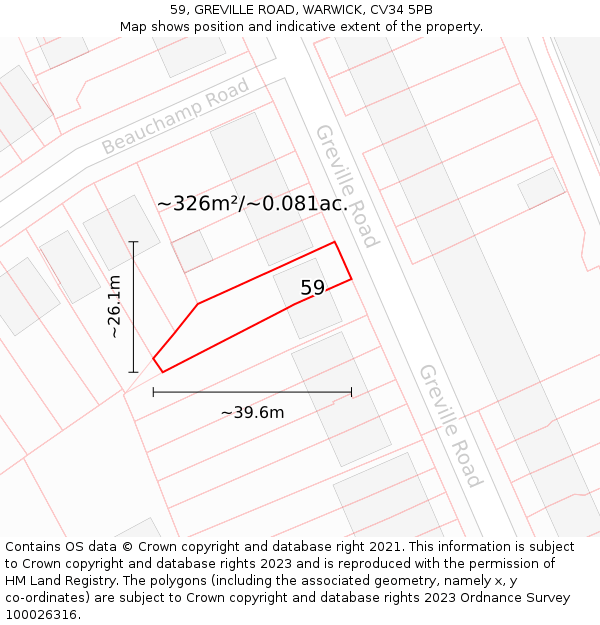 59, GREVILLE ROAD, WARWICK, CV34 5PB: Plot and title map