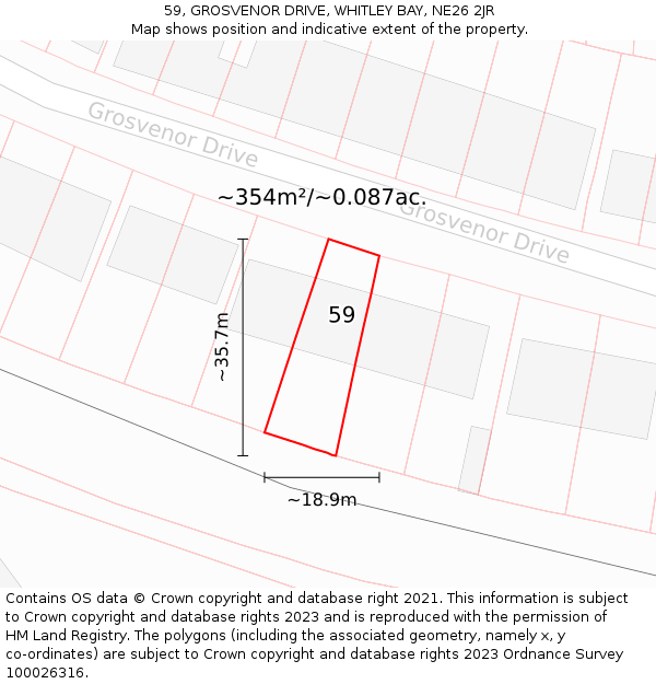 59, GROSVENOR DRIVE, WHITLEY BAY, NE26 2JR: Plot and title map