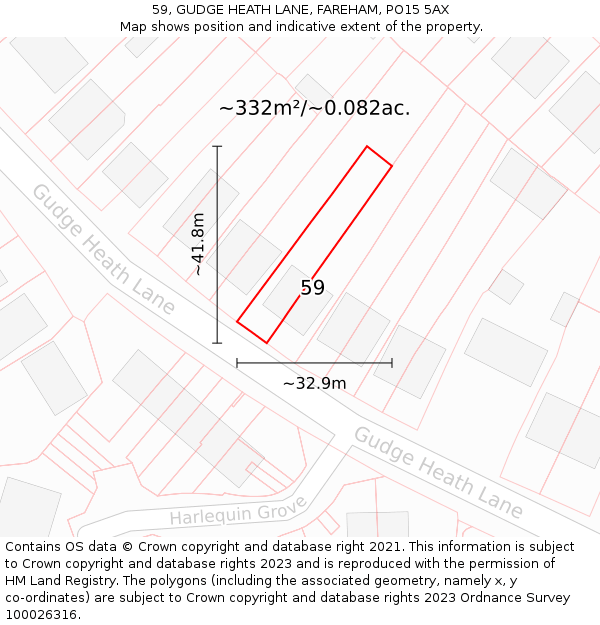 59, GUDGE HEATH LANE, FAREHAM, PO15 5AX: Plot and title map