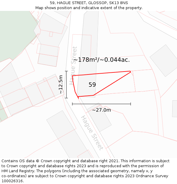 59, HAGUE STREET, GLOSSOP, SK13 8NS: Plot and title map