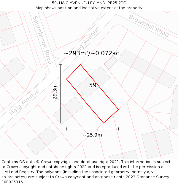 59, HAIG AVENUE, LEYLAND, PR25 2DD: Plot and title map