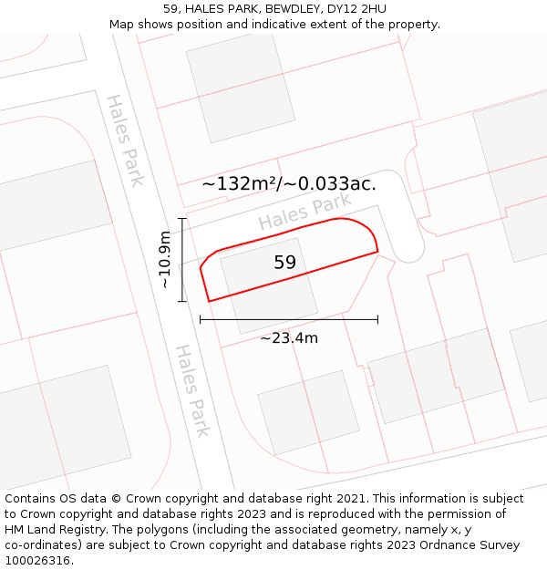 59, HALES PARK, BEWDLEY, DY12 2HU: Plot and title map