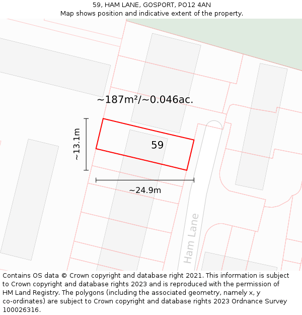 59, HAM LANE, GOSPORT, PO12 4AN: Plot and title map