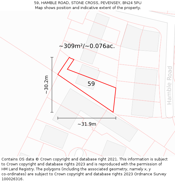 59, HAMBLE ROAD, STONE CROSS, PEVENSEY, BN24 5PU: Plot and title map