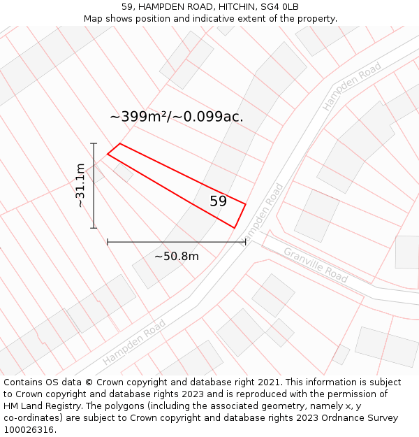 59, HAMPDEN ROAD, HITCHIN, SG4 0LB: Plot and title map
