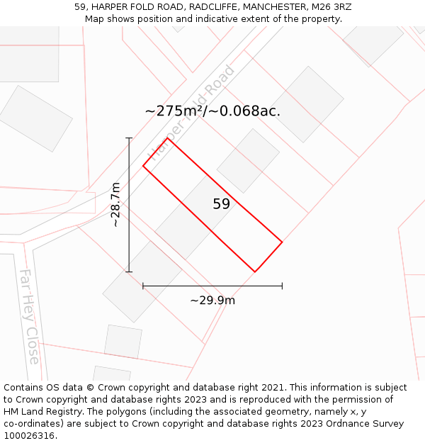 59, HARPER FOLD ROAD, RADCLIFFE, MANCHESTER, M26 3RZ: Plot and title map