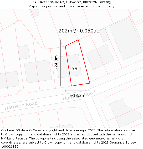 59, HARRISON ROAD, FULWOOD, PRESTON, PR2 9QJ: Plot and title map