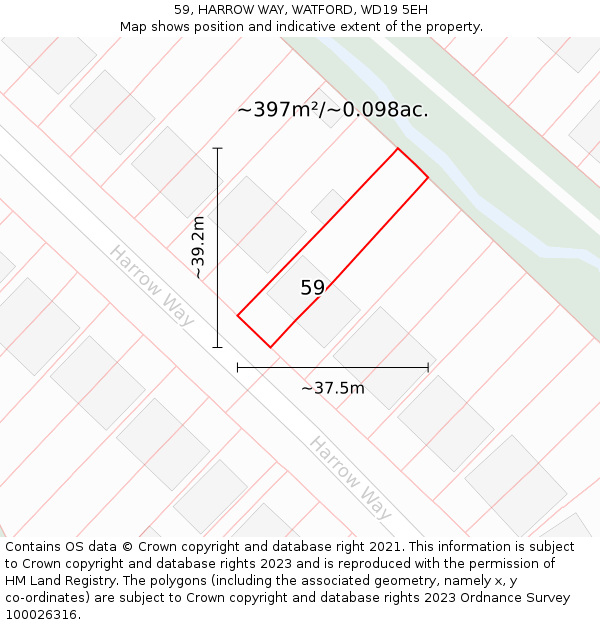 59, HARROW WAY, WATFORD, WD19 5EH: Plot and title map