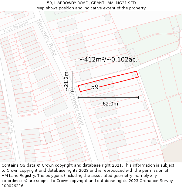 59, HARROWBY ROAD, GRANTHAM, NG31 9ED: Plot and title map