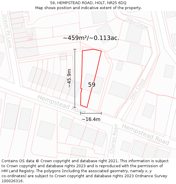 59, HEMPSTEAD ROAD, HOLT, NR25 6DQ: Plot and title map