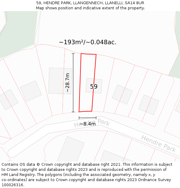 59, HENDRE PARK, LLANGENNECH, LLANELLI, SA14 8UR: Plot and title map