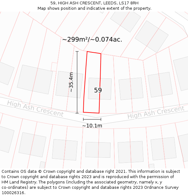 59, HIGH ASH CRESCENT, LEEDS, LS17 8RH: Plot and title map