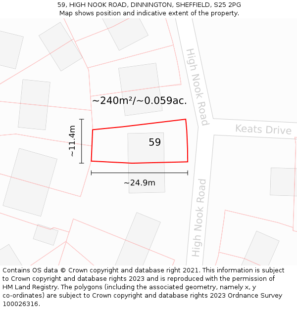 59, HIGH NOOK ROAD, DINNINGTON, SHEFFIELD, S25 2PG: Plot and title map