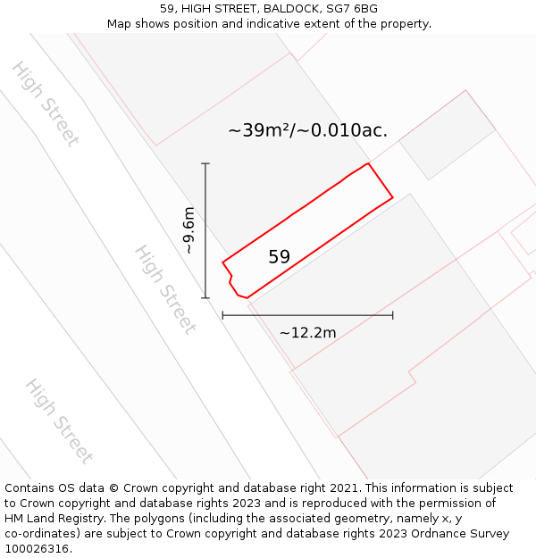 59, HIGH STREET, BALDOCK, SG7 6BG: Plot and title map