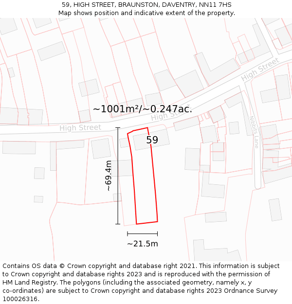 59, HIGH STREET, BRAUNSTON, DAVENTRY, NN11 7HS: Plot and title map