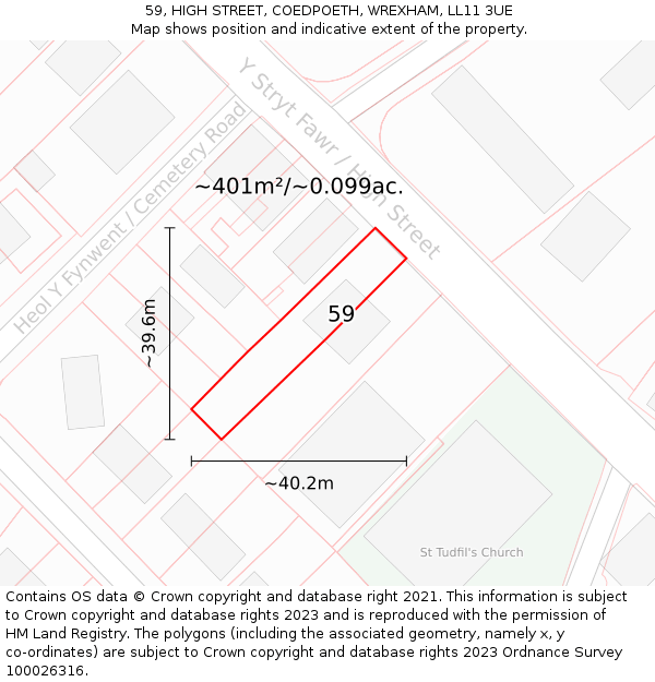 59, HIGH STREET, COEDPOETH, WREXHAM, LL11 3UE: Plot and title map