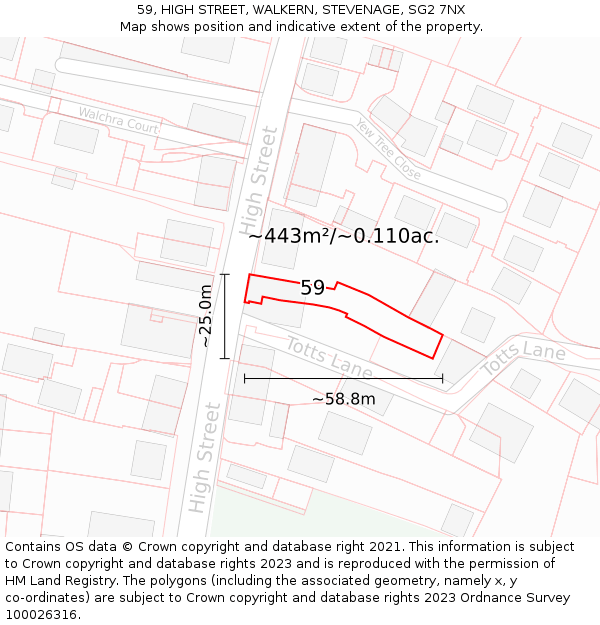 59, HIGH STREET, WALKERN, STEVENAGE, SG2 7NX: Plot and title map