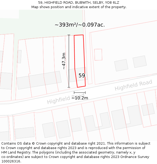 59, HIGHFIELD ROAD, BUBWITH, SELBY, YO8 6LZ: Plot and title map