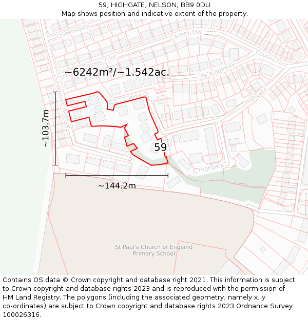 59, HIGHGATE, NELSON, BB9 0DU: Plot and title map