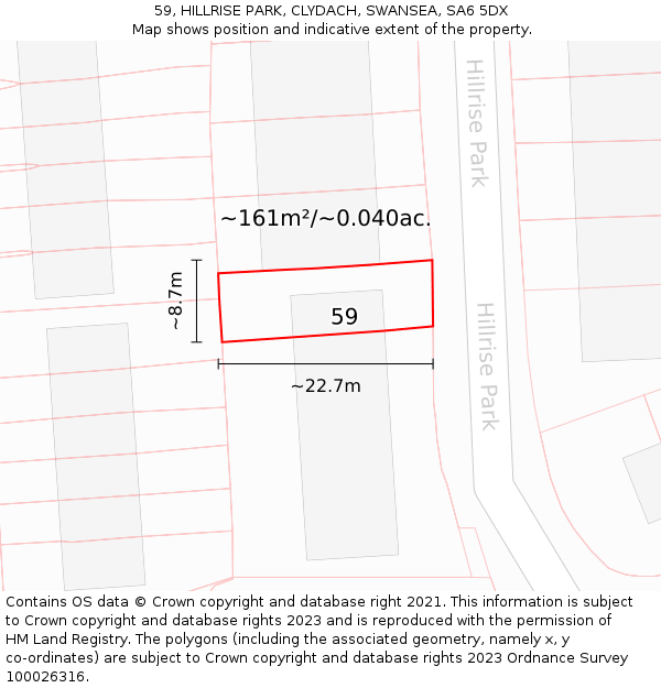 59, HILLRISE PARK, CLYDACH, SWANSEA, SA6 5DX: Plot and title map