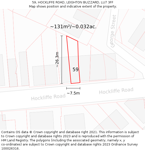 59, HOCKLIFFE ROAD, LEIGHTON BUZZARD, LU7 3FF: Plot and title map