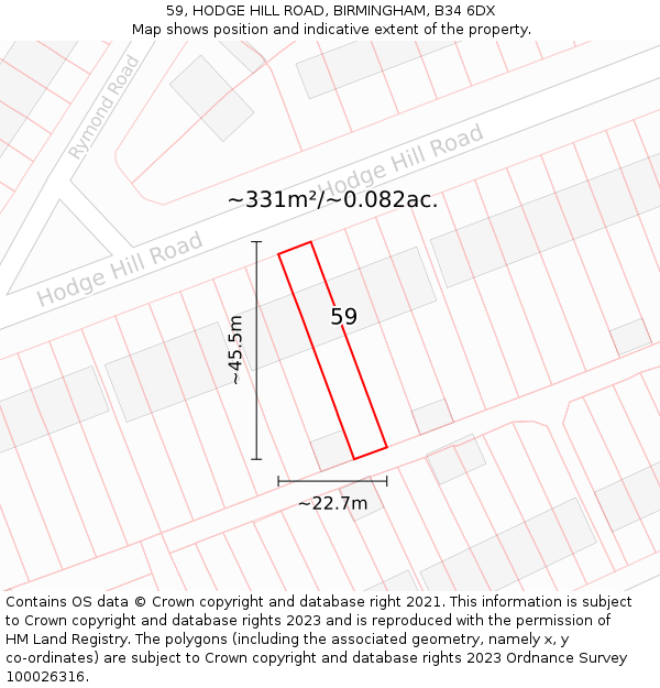 59, HODGE HILL ROAD, BIRMINGHAM, B34 6DX: Plot and title map