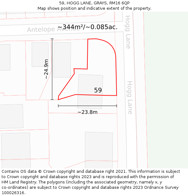 59, HOGG LANE, GRAYS, RM16 6QP: Plot and title map