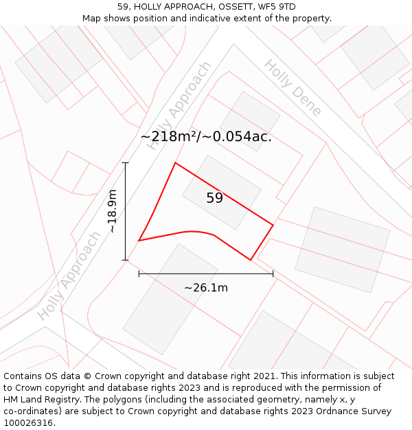 59, HOLLY APPROACH, OSSETT, WF5 9TD: Plot and title map