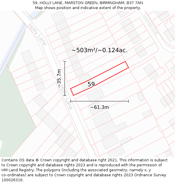 59, HOLLY LANE, MARSTON GREEN, BIRMINGHAM, B37 7AN: Plot and title map