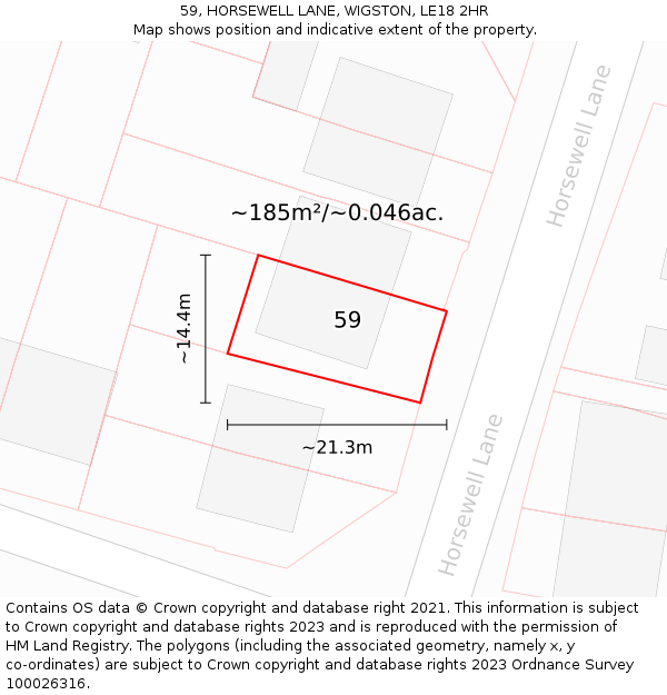 59, HORSEWELL LANE, WIGSTON, LE18 2HR: Plot and title map