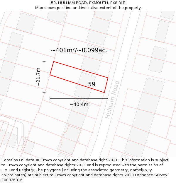 59, HULHAM ROAD, EXMOUTH, EX8 3LB: Plot and title map