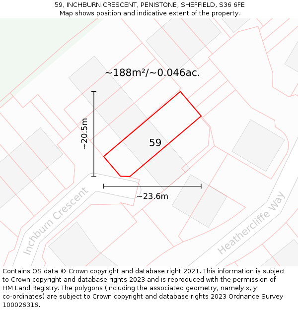 59, INCHBURN CRESCENT, PENISTONE, SHEFFIELD, S36 6FE: Plot and title map