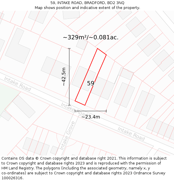 59, INTAKE ROAD, BRADFORD, BD2 3NQ: Plot and title map