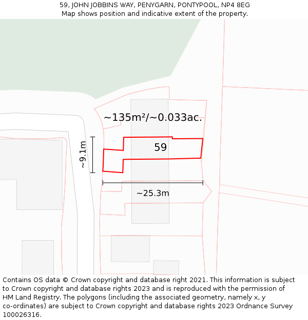 59, JOHN JOBBINS WAY, PENYGARN, PONTYPOOL, NP4 8EG: Plot and title map