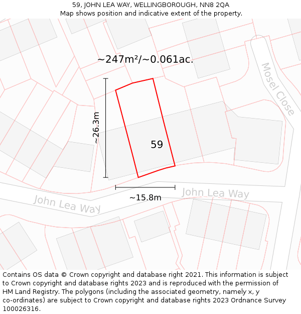 59, JOHN LEA WAY, WELLINGBOROUGH, NN8 2QA: Plot and title map