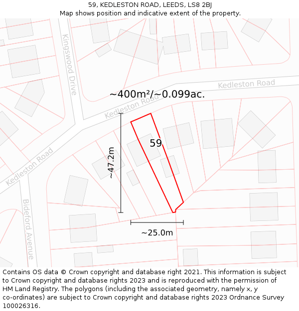 59, KEDLESTON ROAD, LEEDS, LS8 2BJ: Plot and title map