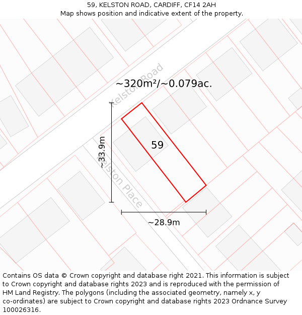 59, KELSTON ROAD, CARDIFF, CF14 2AH: Plot and title map