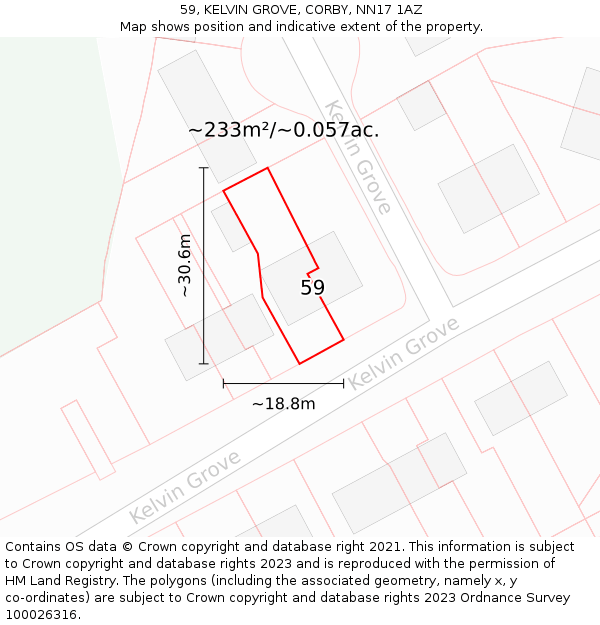 59, KELVIN GROVE, CORBY, NN17 1AZ: Plot and title map