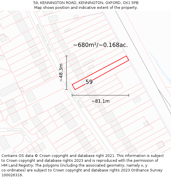 59, KENNINGTON ROAD, KENNINGTON, OXFORD, OX1 5PB: Plot and title map