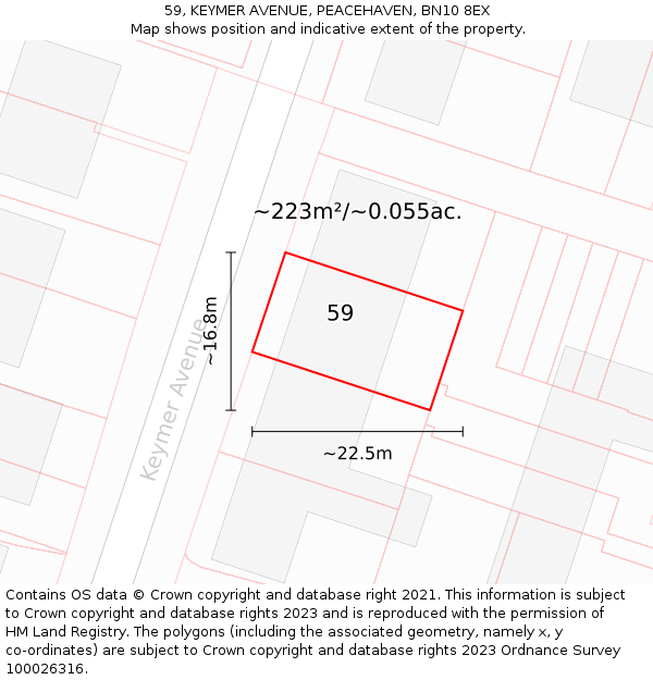 59, KEYMER AVENUE, PEACEHAVEN, BN10 8EX: Plot and title map