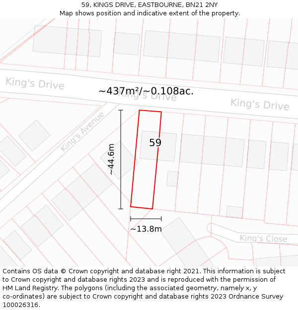 59, KINGS DRIVE, EASTBOURNE, BN21 2NY: Plot and title map