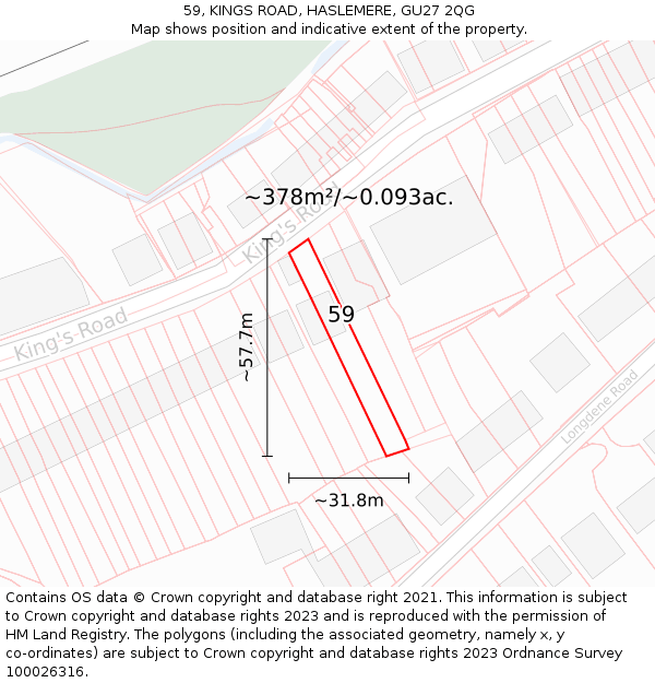 59, KINGS ROAD, HASLEMERE, GU27 2QG: Plot and title map