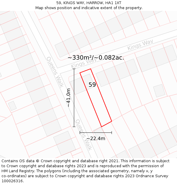 59, KINGS WAY, HARROW, HA1 1XT: Plot and title map