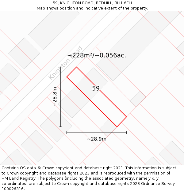 59, KNIGHTON ROAD, REDHILL, RH1 6EH: Plot and title map