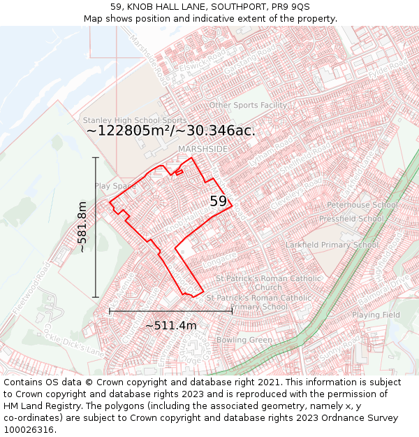 59, KNOB HALL LANE, SOUTHPORT, PR9 9QS: Plot and title map