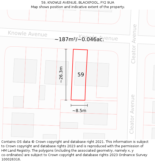 59, KNOWLE AVENUE, BLACKPOOL, FY2 9UA: Plot and title map