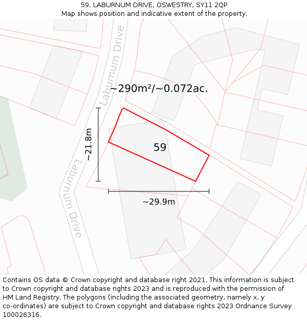 59, LABURNUM DRIVE, OSWESTRY, SY11 2QP: Plot and title map