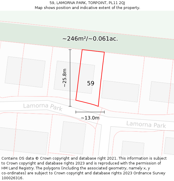 59, LAMORNA PARK, TORPOINT, PL11 2QJ: Plot and title map